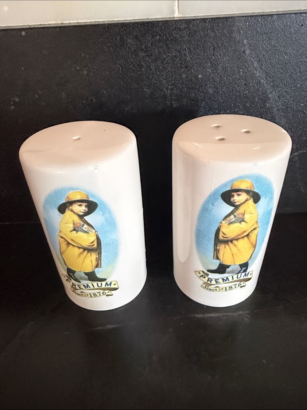 White vintage Morton Porcelain Salt and Pepper Shakers.